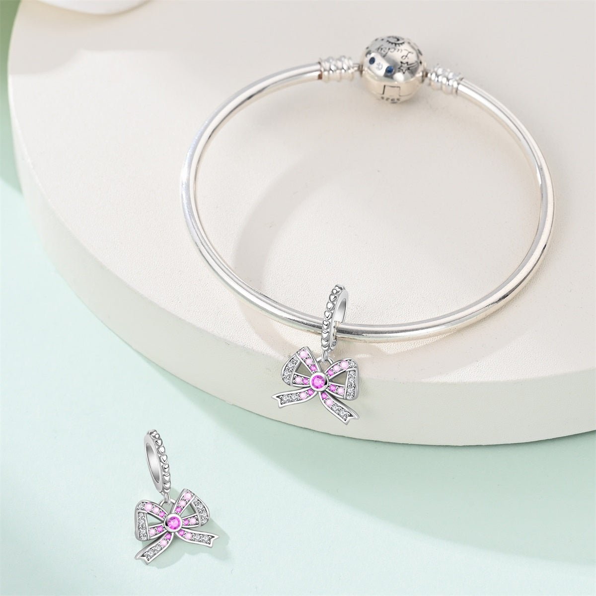 Pangama Jewelry Pink Gem & Crystal Ribbon Bow Charm