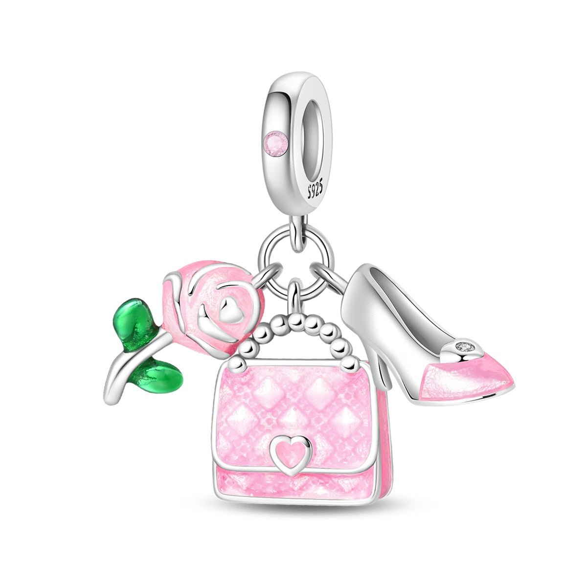 Pangama Jewelry Pink Handbag, Rose, & High Heel Dangle Charm