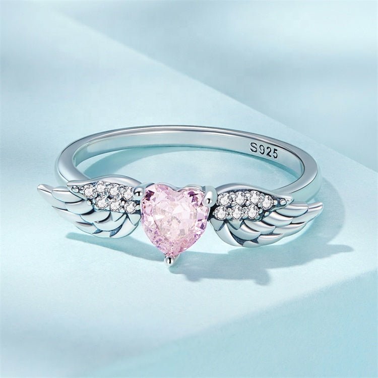 Pangama Jewelry Pink Heart Angel Wings Ring