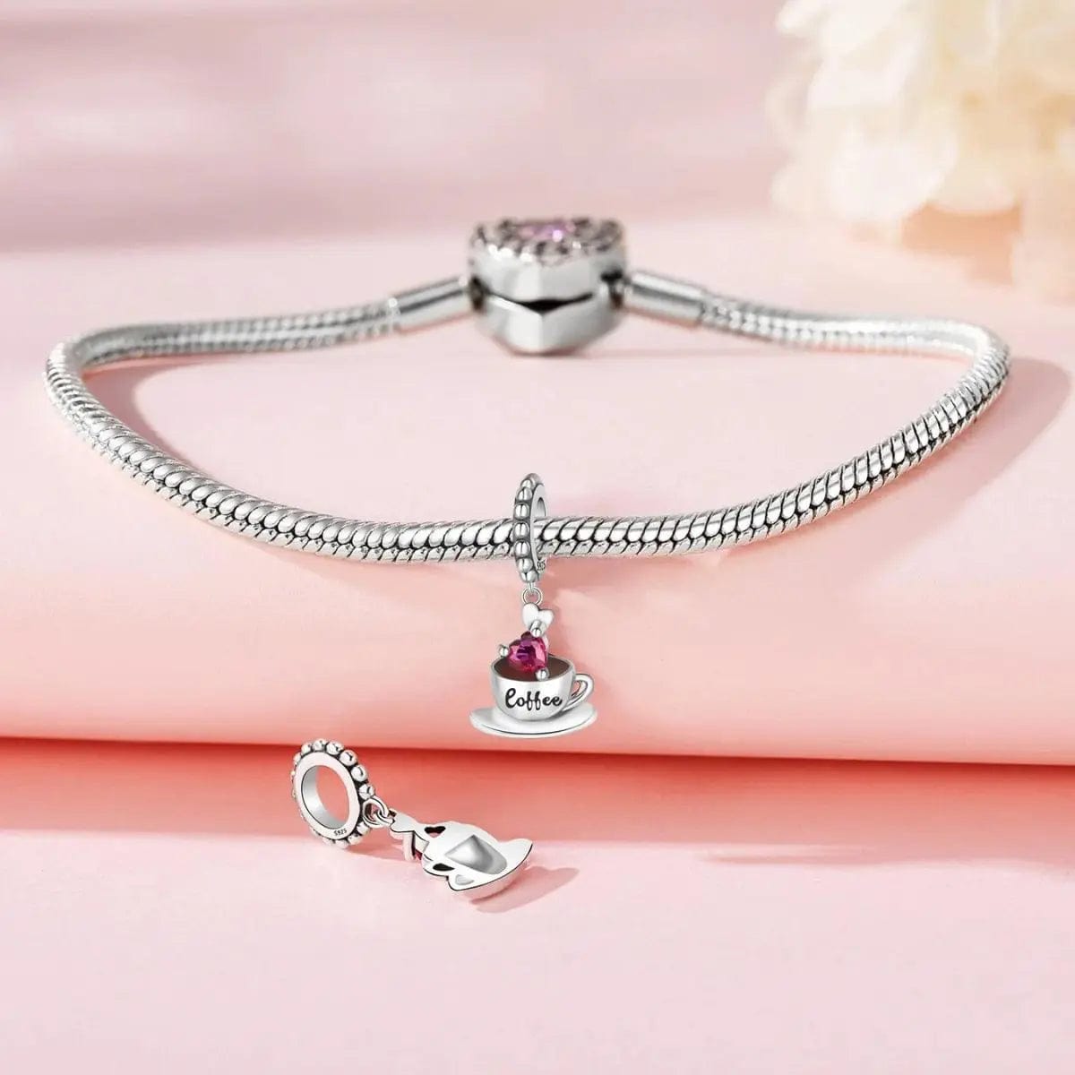 Pangama Jewelry Pink Heart Coffee Cup Love Dangle Charm