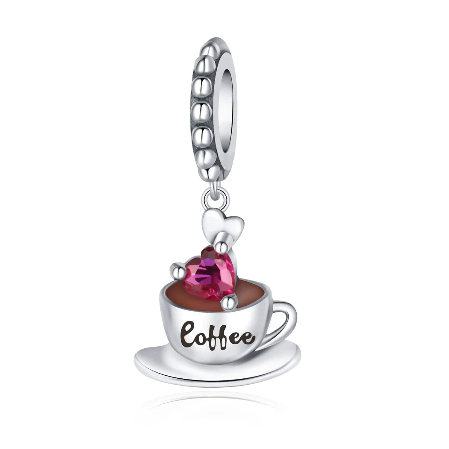 Pangama Jewelry Pink Heart Coffee Cup Love Dangle Charm