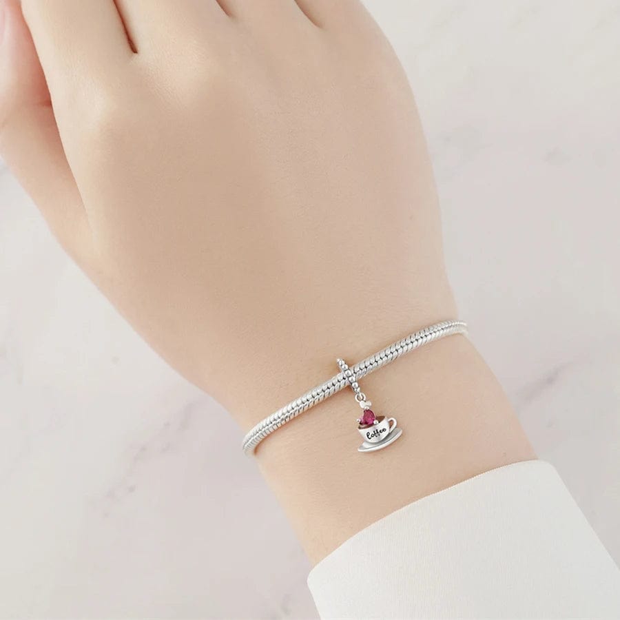 Pangama Jewelry Pink Heart Coffee Cup Love Dangle Charm