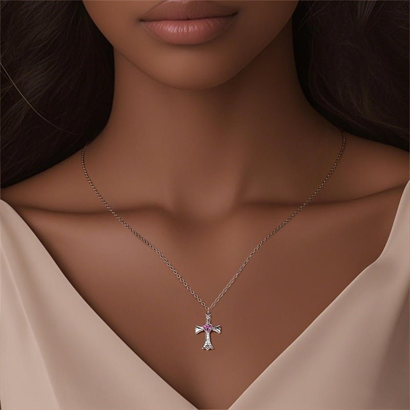 Pangama Jewelry Pink Heart Cross Necklace