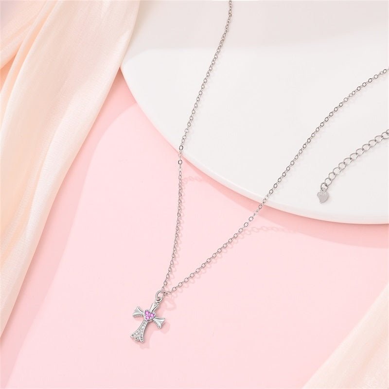 Pangama Jewelry Pink Heart Cross Necklace
