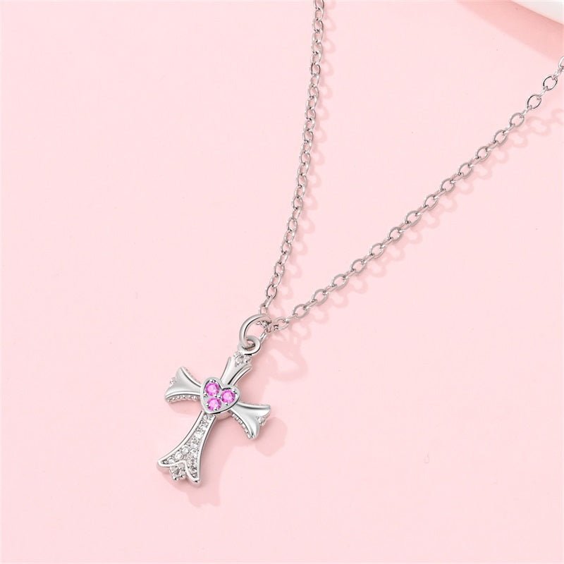 Pangama Jewelry Pink Heart Cross Necklace