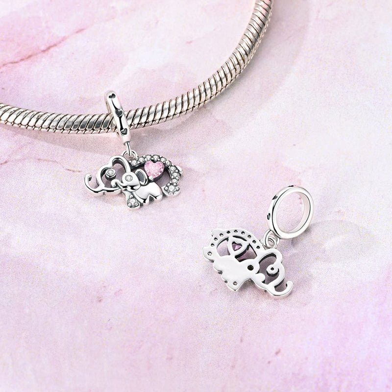 Pangama Jewelry Pink Heart Elephant Dangle Charm