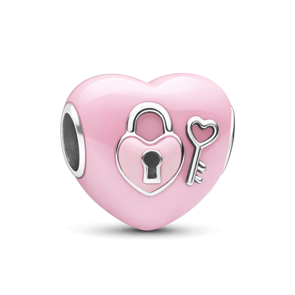 Pangama Jewelry Pink Heart Lock & Key Charm