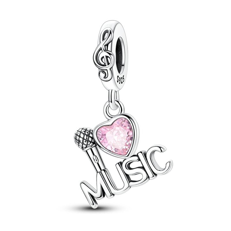 Pangama Jewelry Pink Heart Music & Microphone Dangle Charm