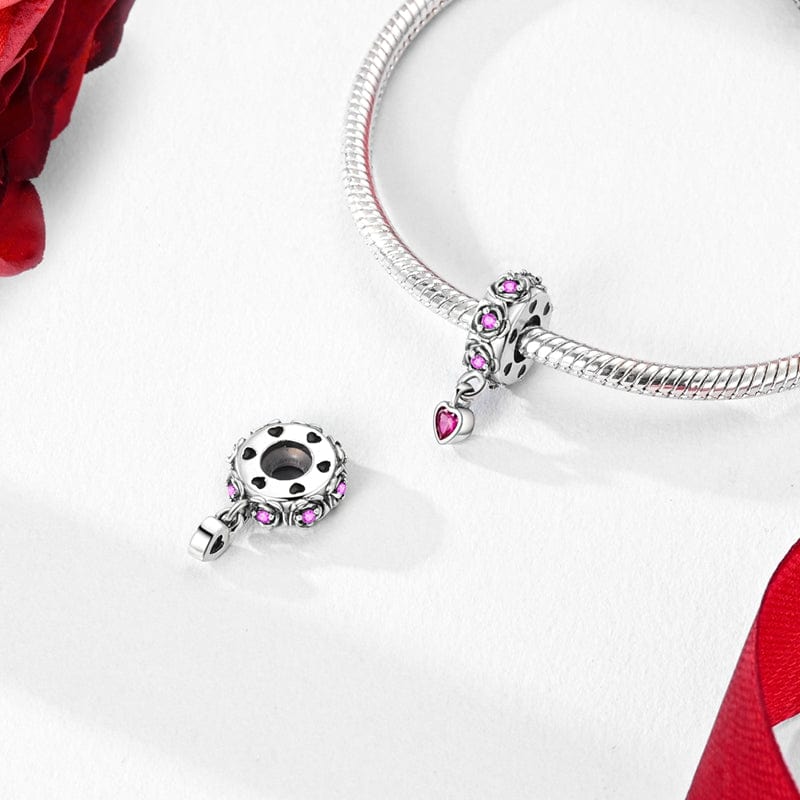 Pangama Jewelry Pink Heart Rose Petal Dangle Charm