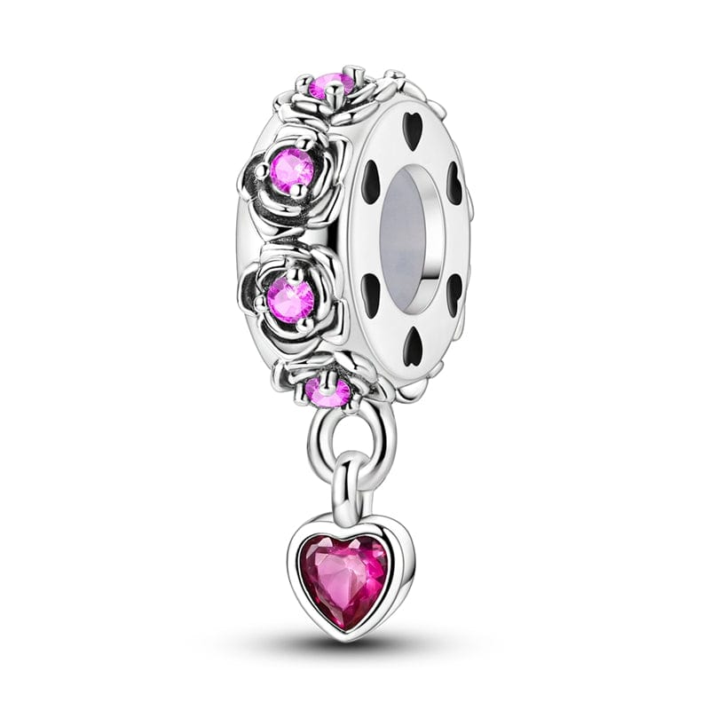 Pangama Jewelry Pink Heart Rose Petal Dangle Charm