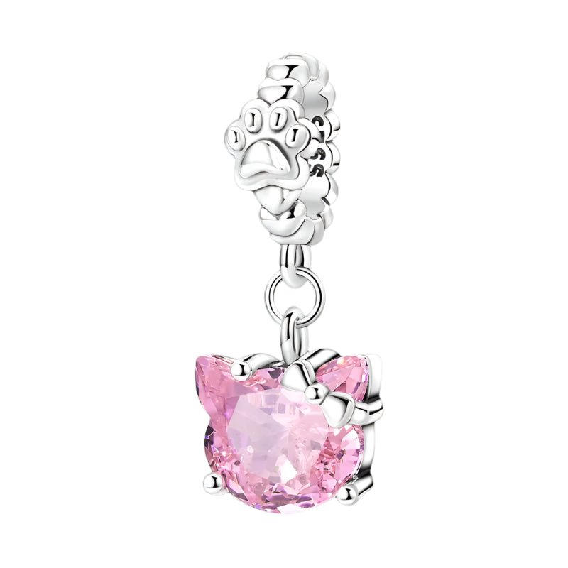Pangama Jewelry Pink Kitty with Paw Print Dangle Charm