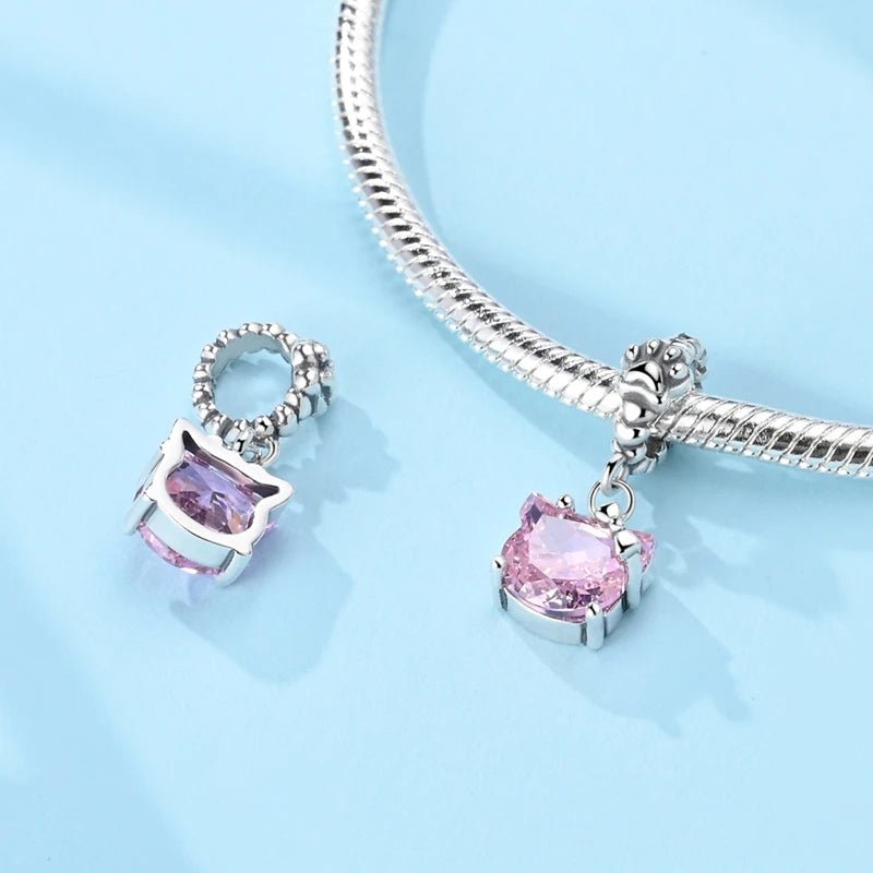 Pangama Jewelry Pink Kitty with Paw Print Dangle Charm