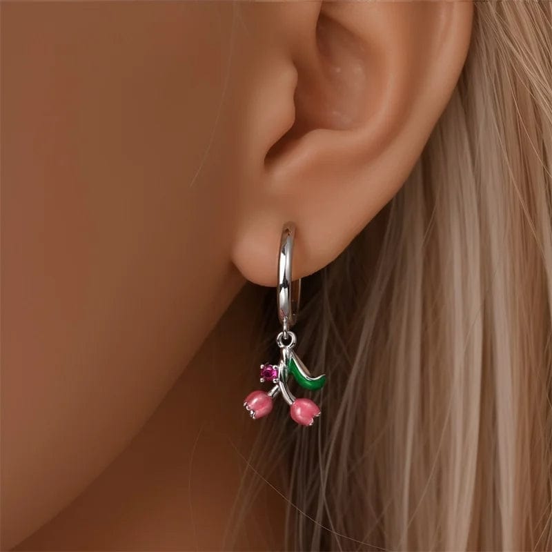 Pangama Jewelry Pink Lily of the Valley Dangle Hoop Earrings