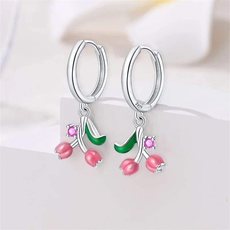 Pangama Jewelry Pink Lily of the Valley Dangle Hoop Earrings
