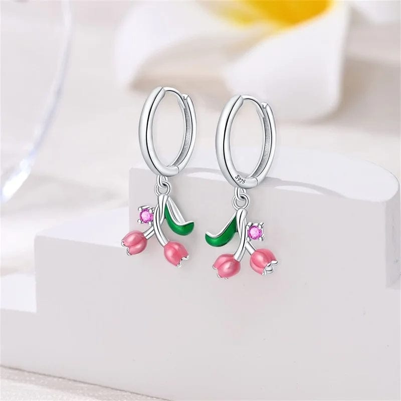 Pangama Jewelry Pink Lily of the Valley Dangle Hoop Earrings