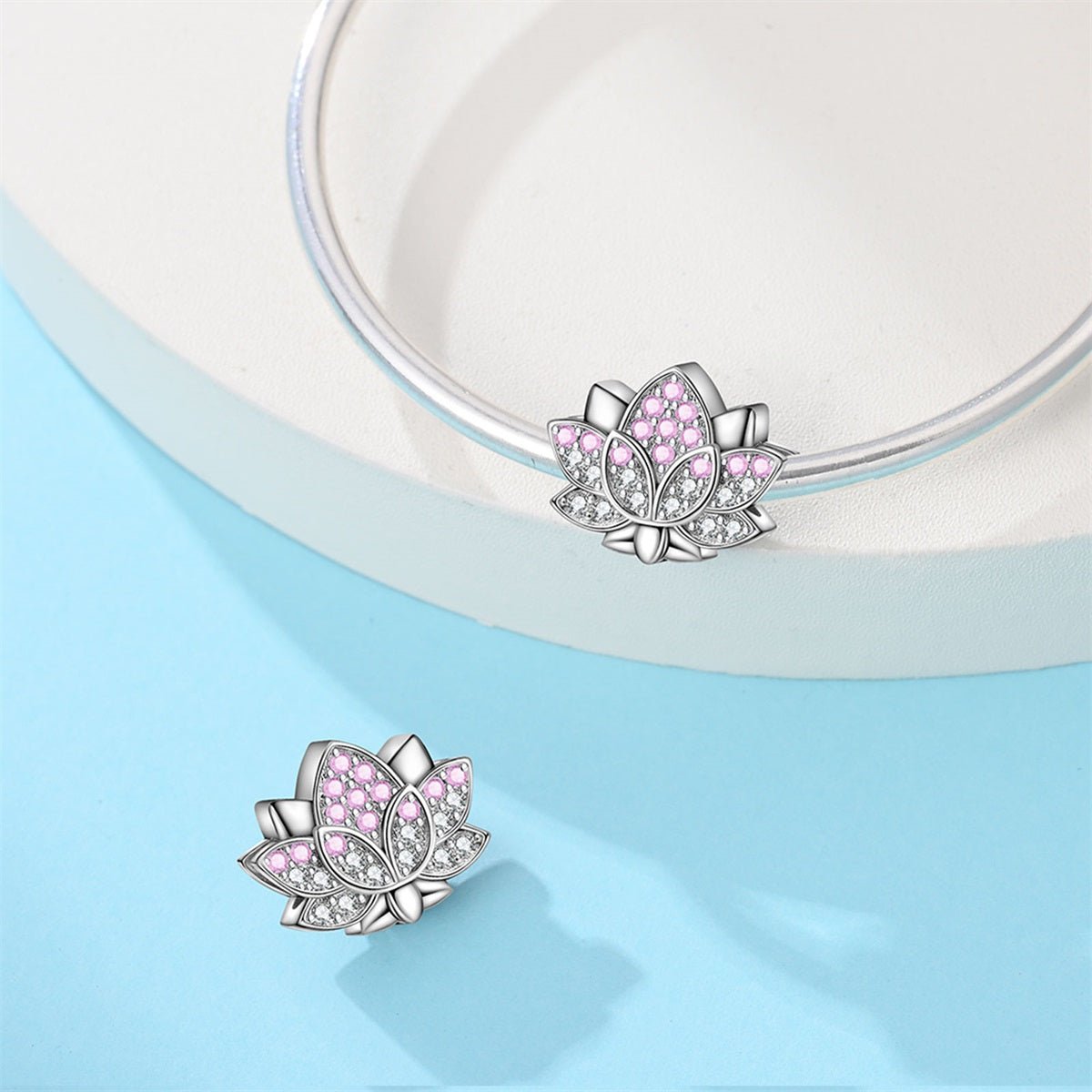 Pangama Jewelry Pink Lotus Blossom Sparkle Charm