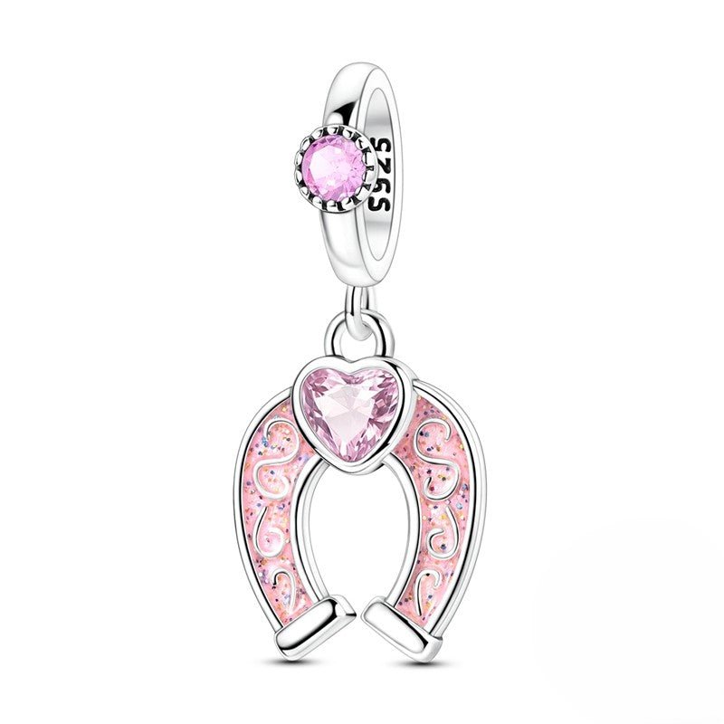 Pangama Jewelry Pink Lucky Horseshoe Dangle Charm