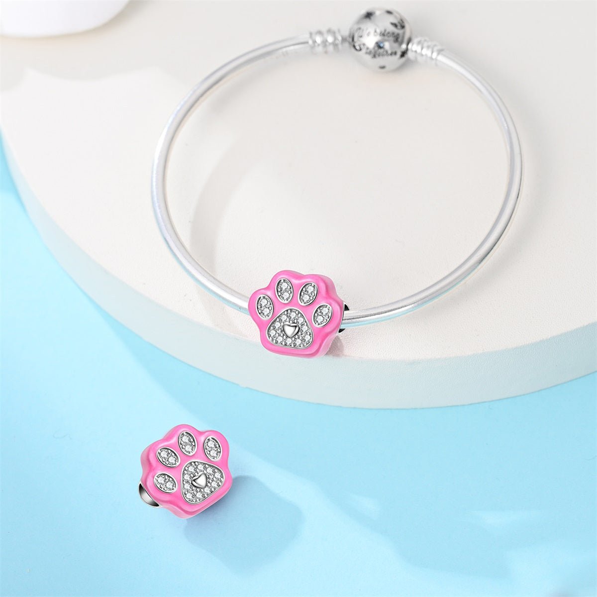 Pangama Jewelry Pink Paw Print Sparkle Charm