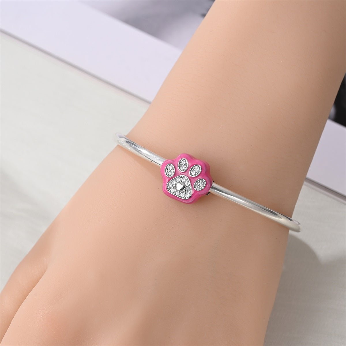 Pangama Jewelry Pink Paw Print Sparkle Charm