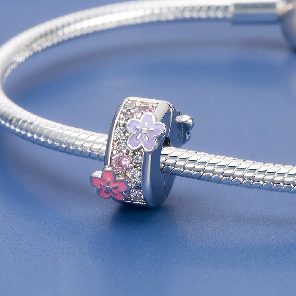 Pangama Jewelry Pink & Purple Flower Sparkling Clip Charm