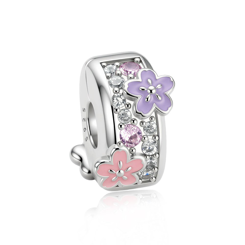 Pangama Jewelry Pink & Purple Flower Sparkling Clip Charm