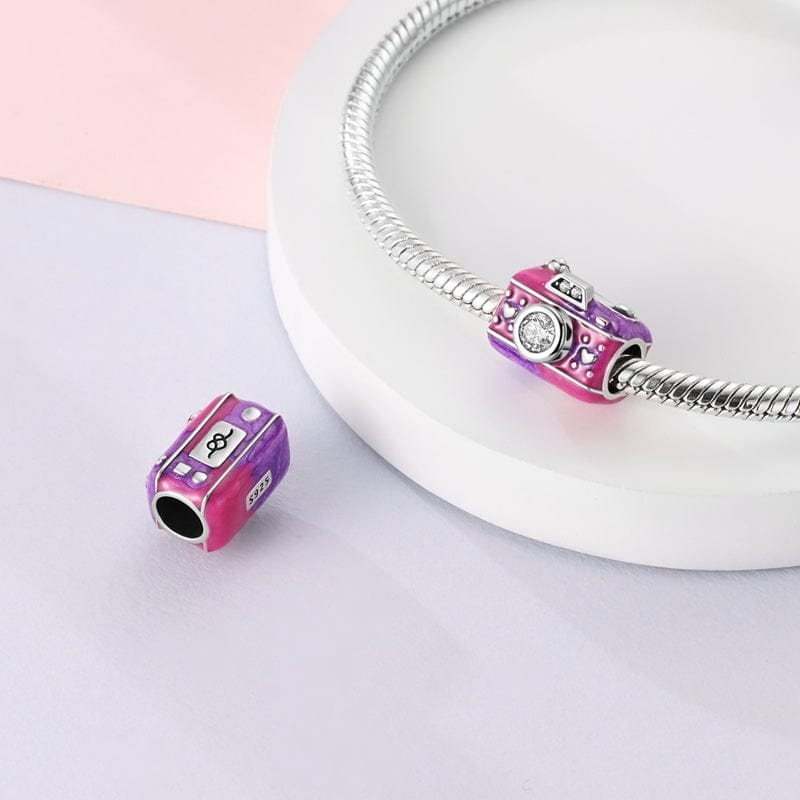 Pangama Jewelry Pink & Purple Heart - Accented Camera Charm