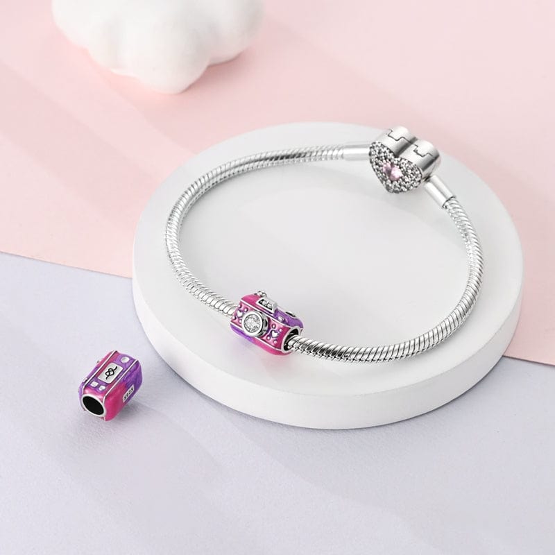 Pangama Jewelry Pink & Purple Heart - Accented Camera Charm