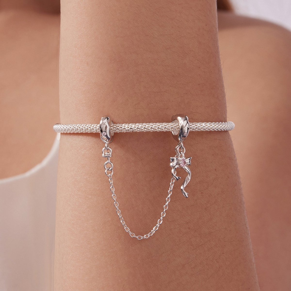 Pangama Jewelry Pink Ribbon Safety Chain Charm