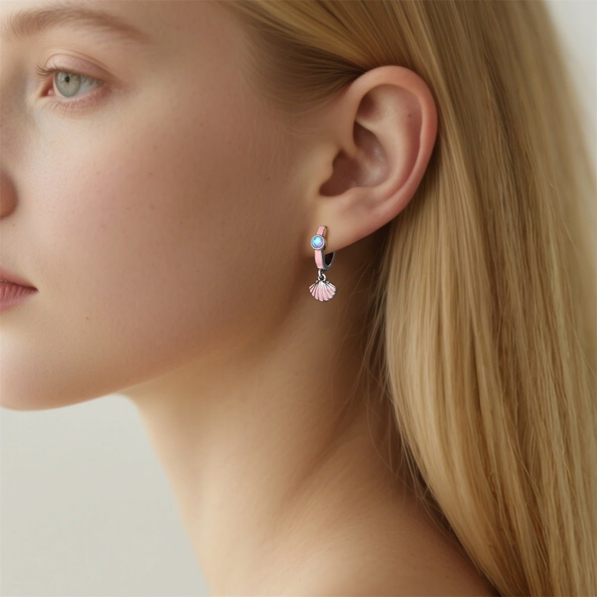 Pangama Jewelry Pink Seashell Drop Hoop Earrings