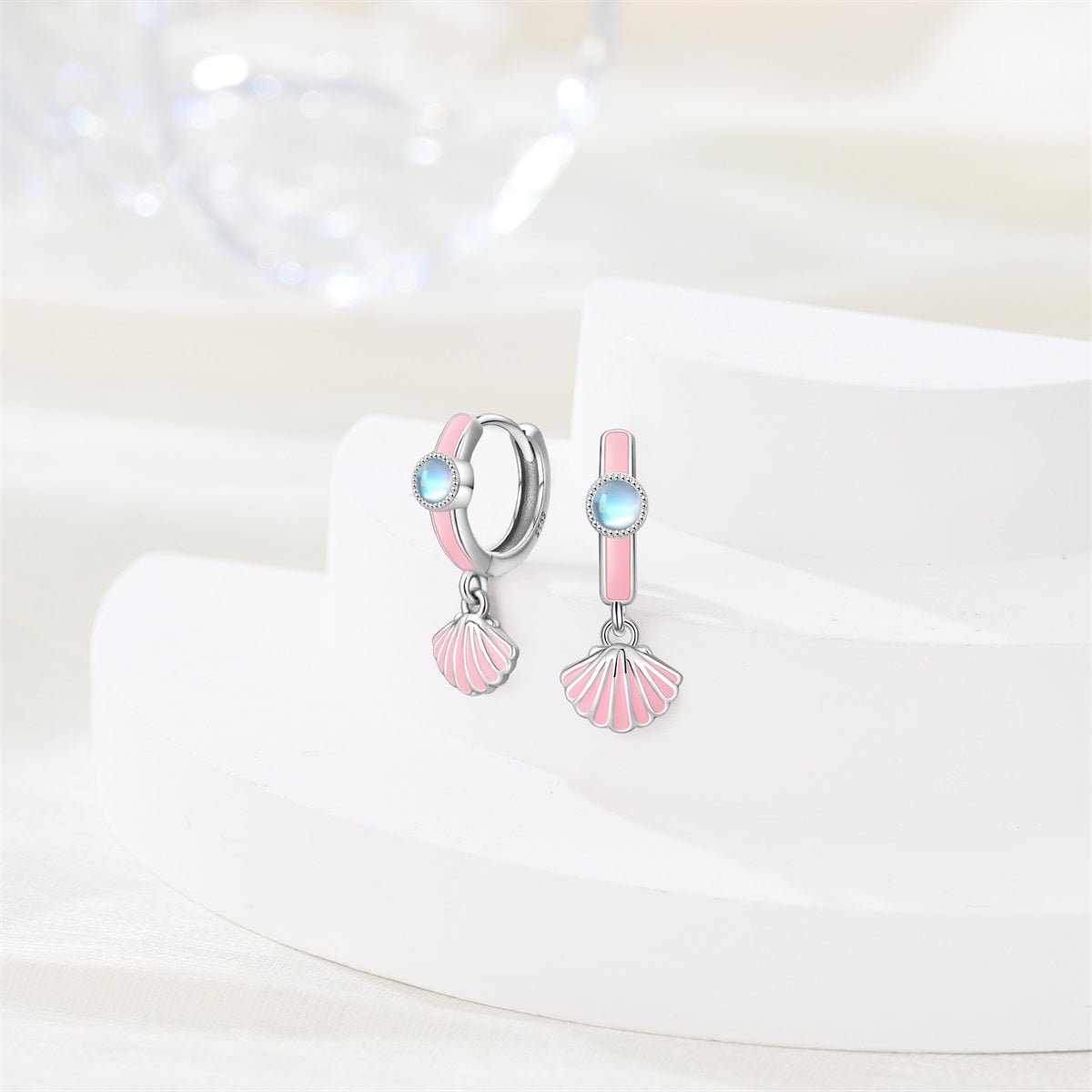 Pangama Jewelry Pink Seashell Drop Hoop Earrings
