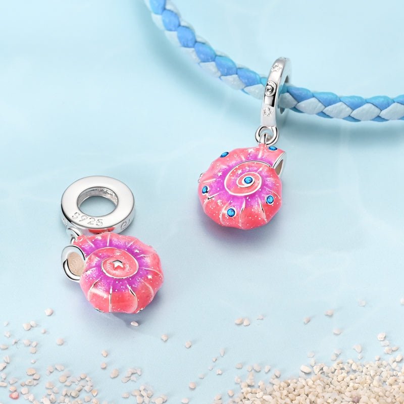 Pangama Jewelry Pink Shell with Blue Stones Dangle Charm