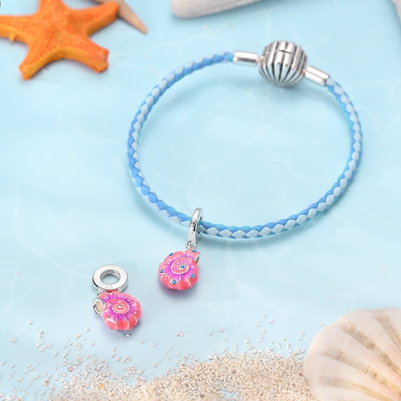 Pangama Jewelry Pink Shell with Blue Stones Dangle Charm