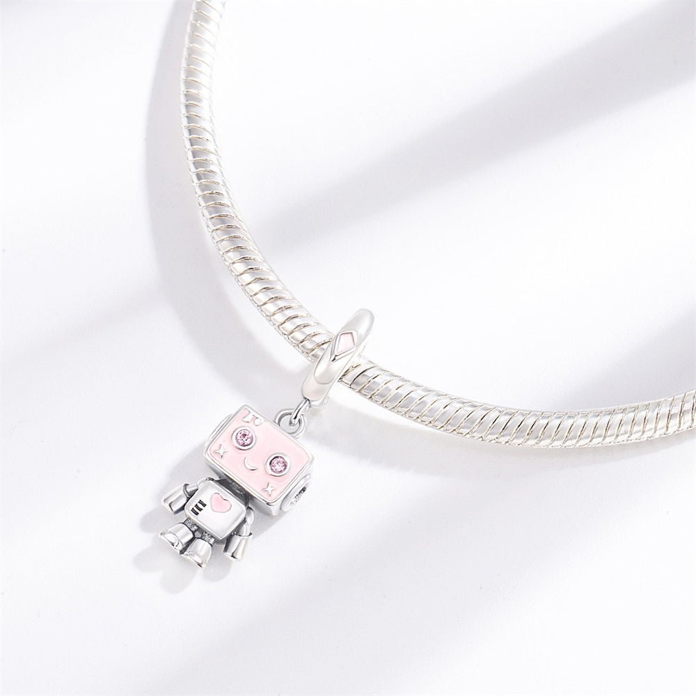 Pangama Jewelry Pink Smiley Robot Dangle Charm