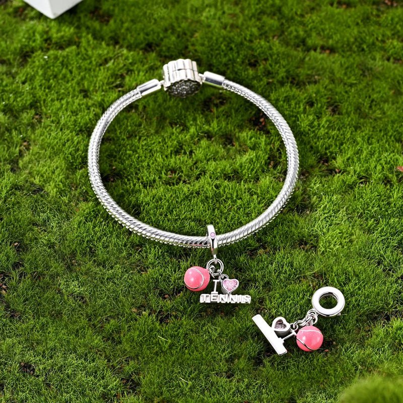Pangama Jewelry Pink Tennis Ball & “I Love Tennis” Dangle Charm