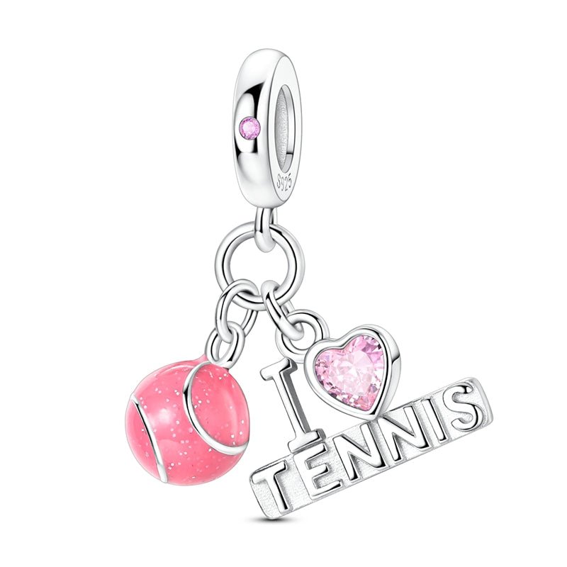 Pangama Jewelry Pink Tennis Ball & “I Love Tennis” Dangle Charm