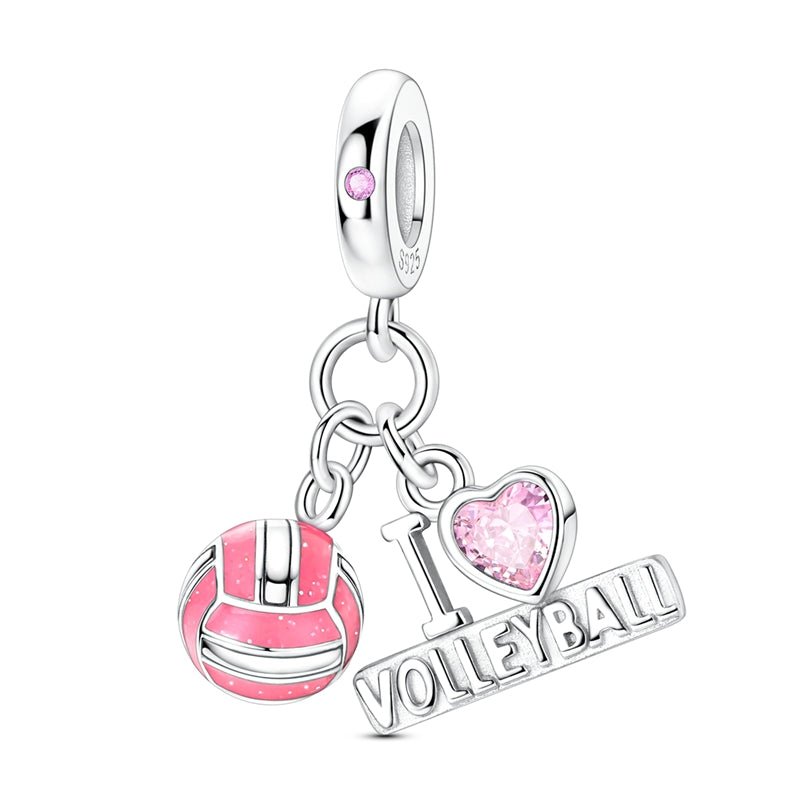 Pangama Jewelry Pink Volleyball & “I Love Volleyball” Dangle Charm