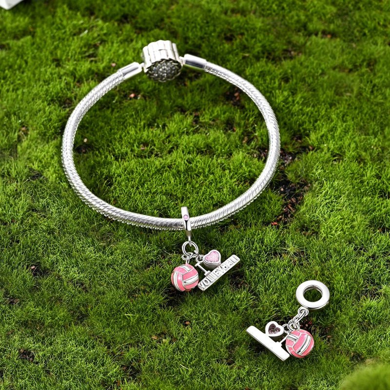 Pangama Jewelry Pink Volleyball & “I Love Volleyball” Dangle Charm