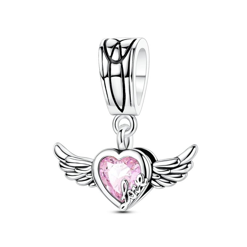Pangama Jewelry Pink Winged Heart Love Dangle Charm