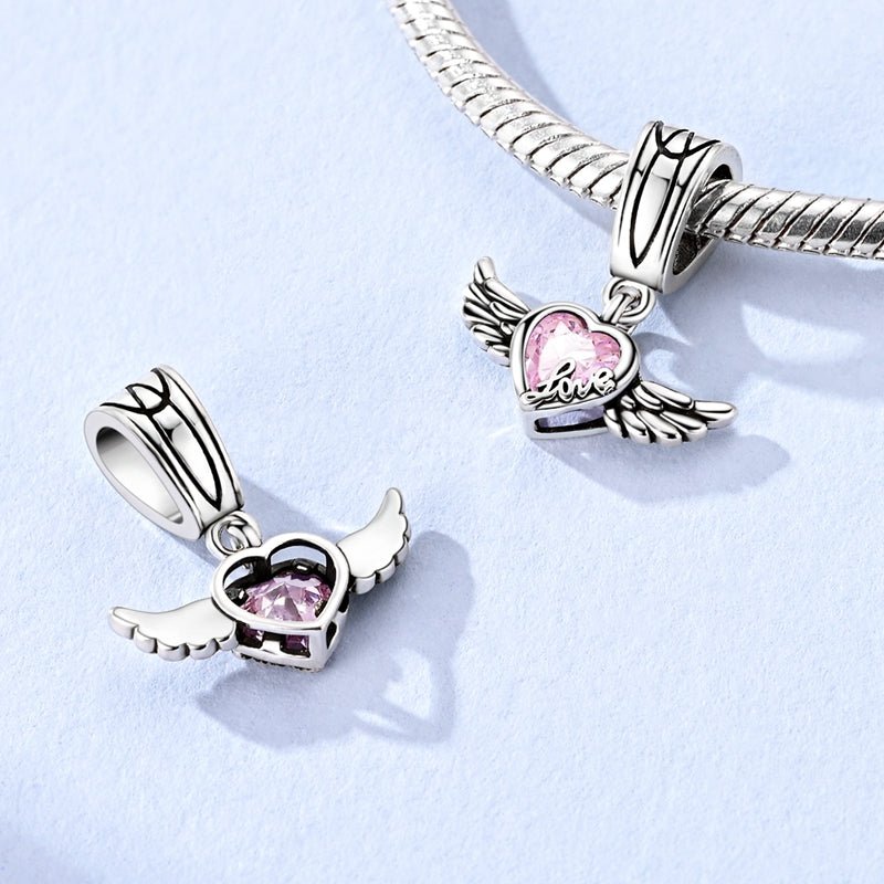 Pangama Jewelry Pink Winged Heart Love Dangle Charm