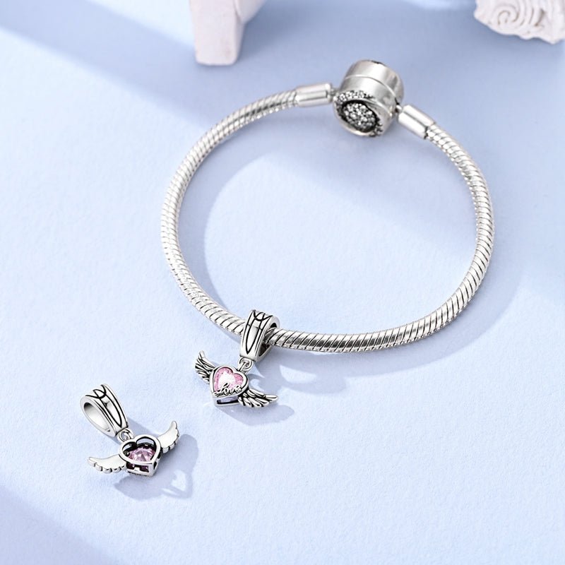 Pangama Jewelry Pink Winged Heart Love Dangle Charm