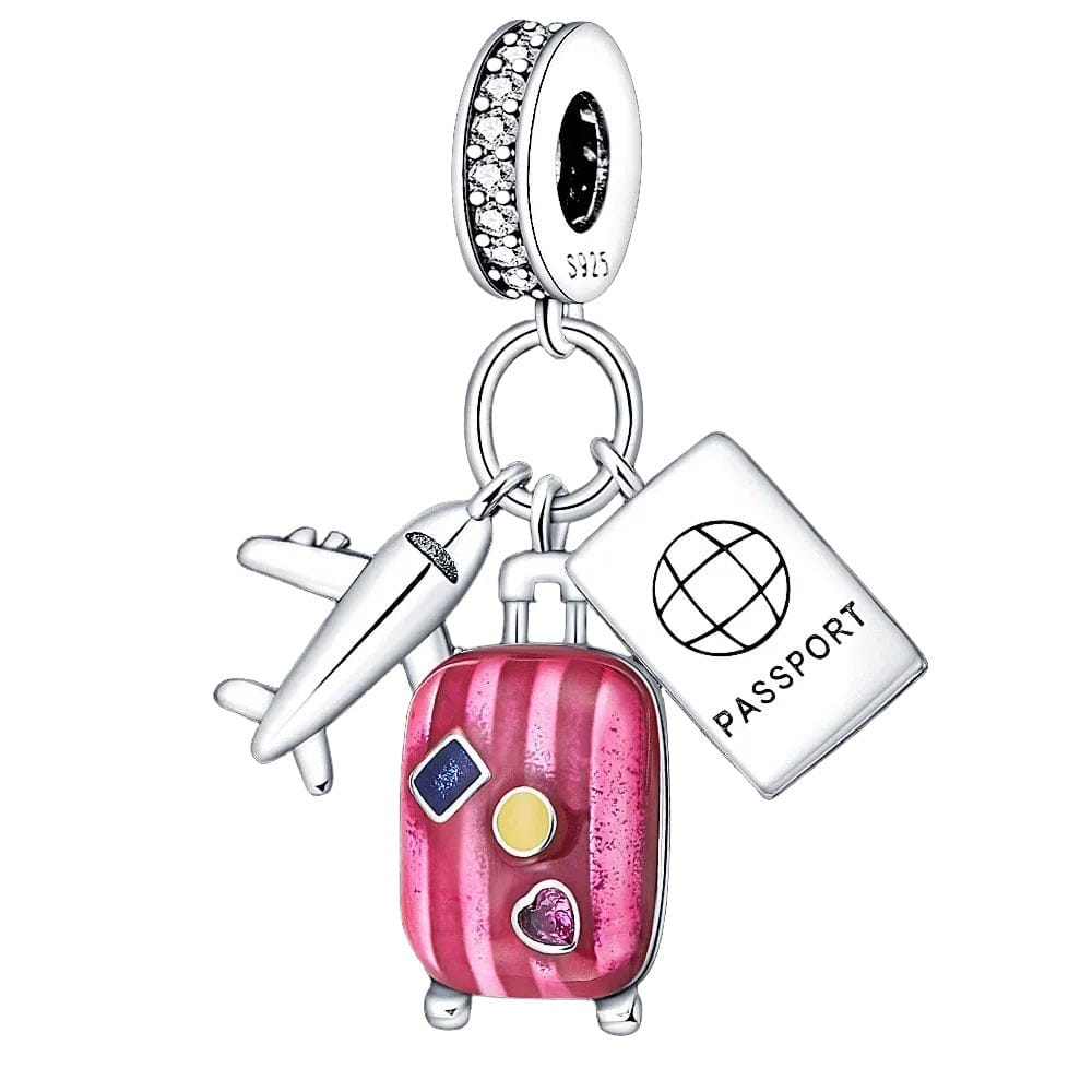 Pangama Jewelry Plane, Passport and Pink Suitcase Triple Dangle Charm