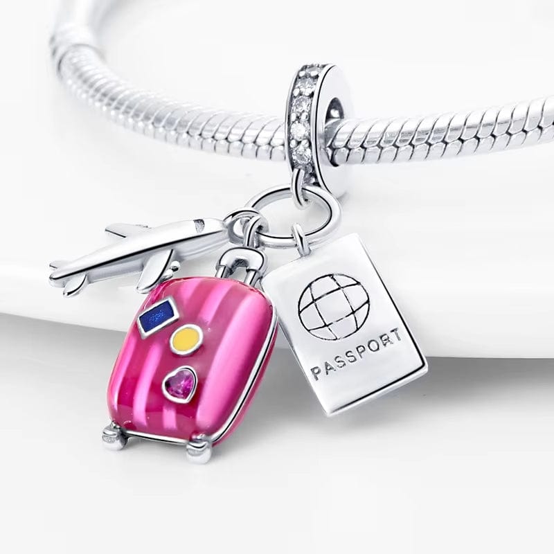 Pangama Jewelry Plane, Passport and Pink Suitcase Triple Dangle Charm