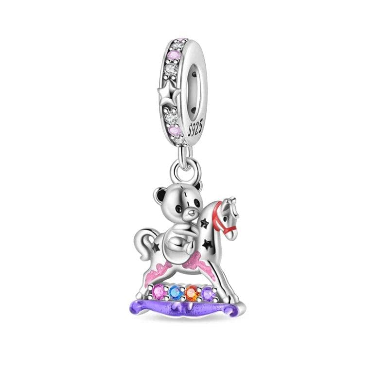 Pangama Jewelry Playful Bear on Rocking Horse Dangle Charm