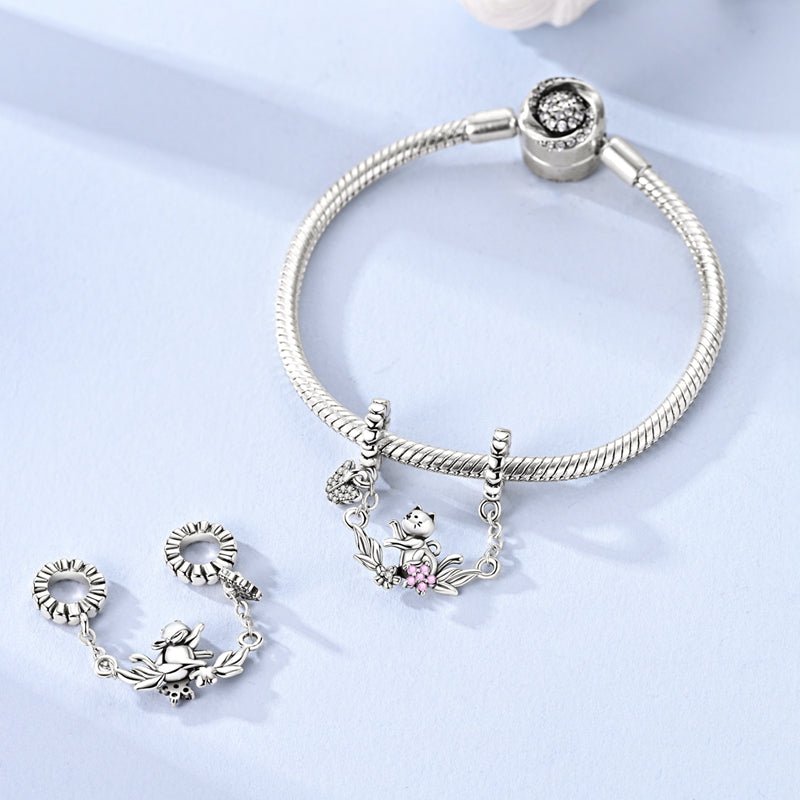 Pangama Jewelry Playful Cat with Butterfly Safety Chain Charm