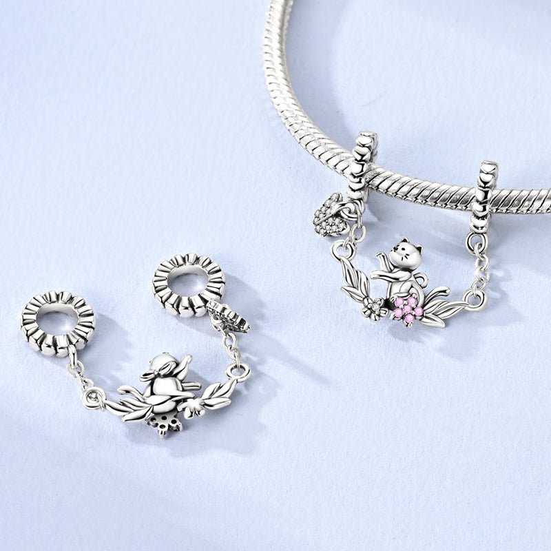 Pangama Jewelry Playful Cat with Butterfly Safety Chain Charm