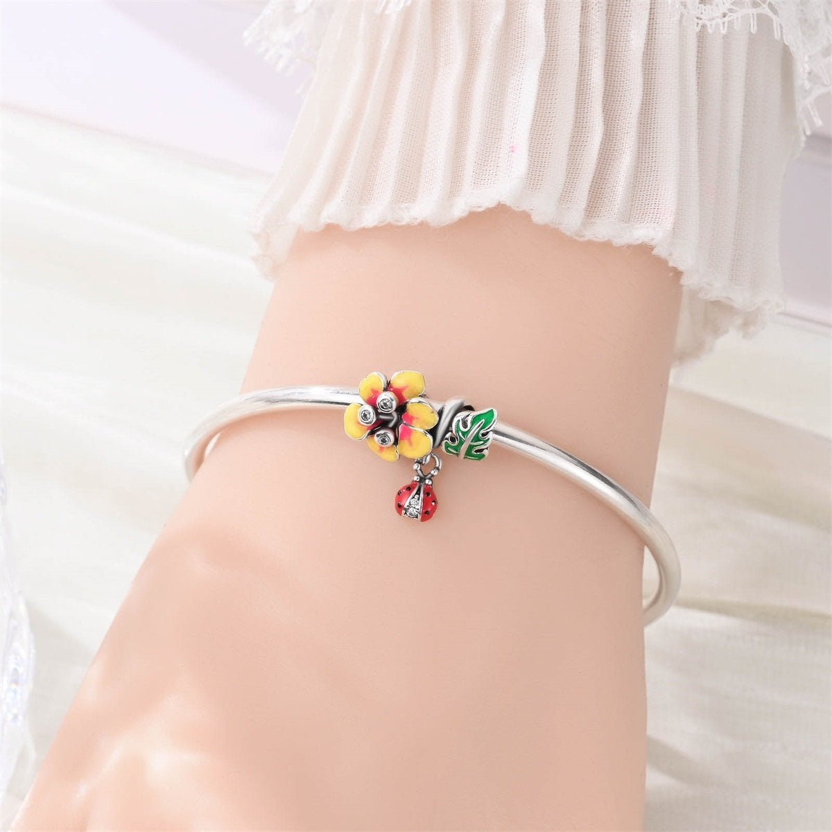 Pangama Jewelry Plumeria Flower, Leaf & Ladybug Charm