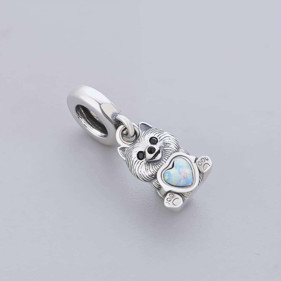 Pangama Jewelry Pomeranian Dog with Heart Stone Dangle Charm
