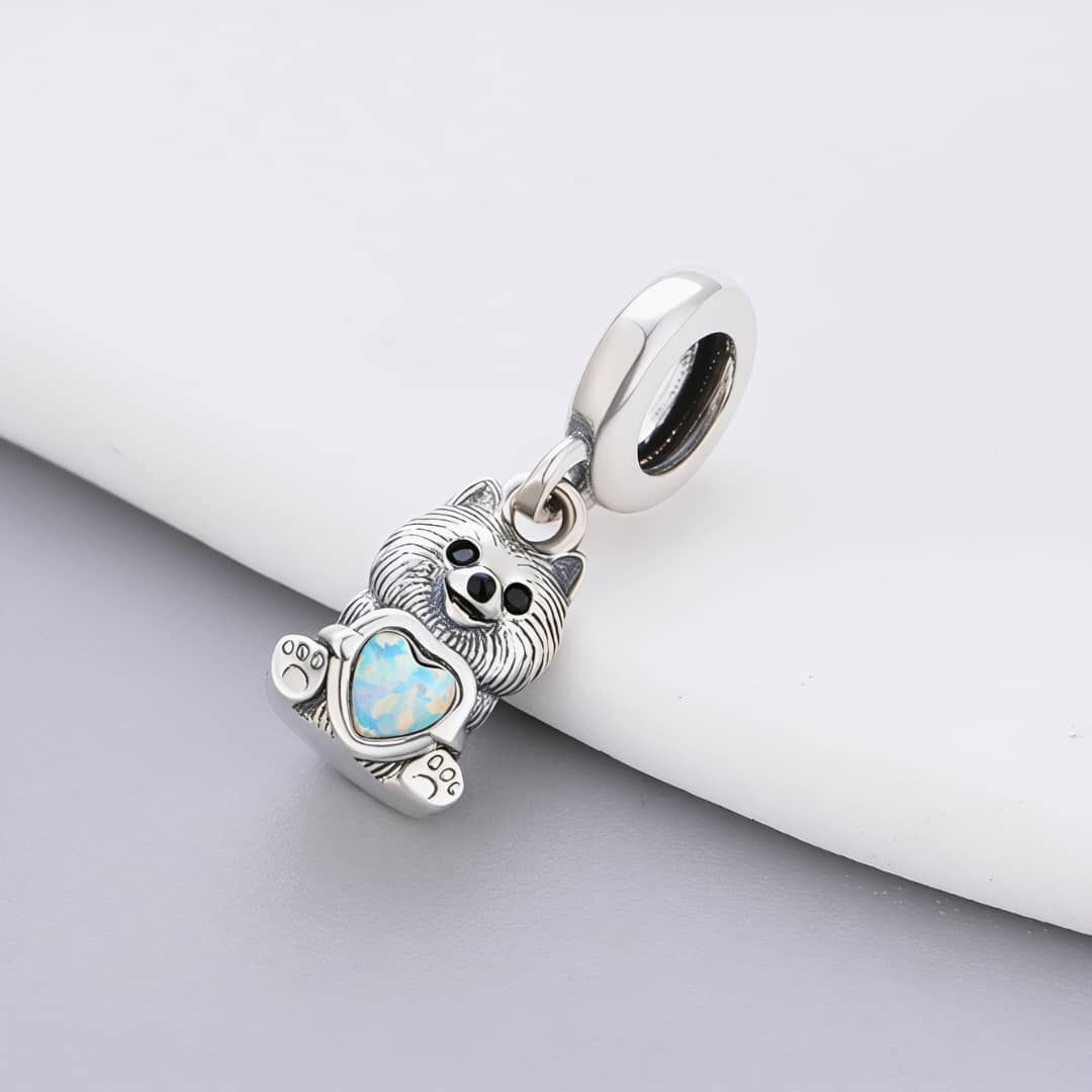 Pangama Jewelry Pomeranian Dog with Heart Stone Dangle Charm