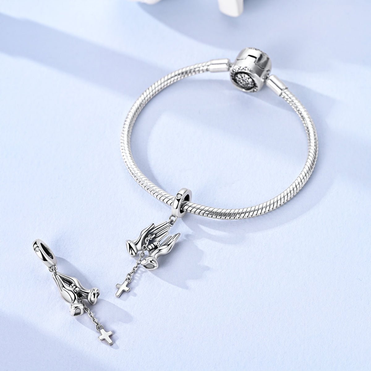 Pangama Jewelry Praying Hands with Cross Dangle Charm