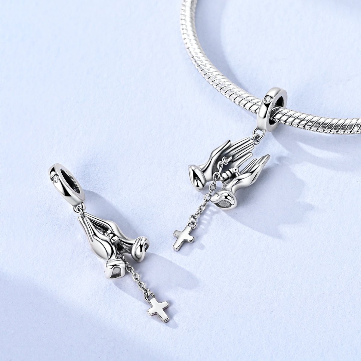 Pangama Jewelry Praying Hands with Cross Dangle Charm